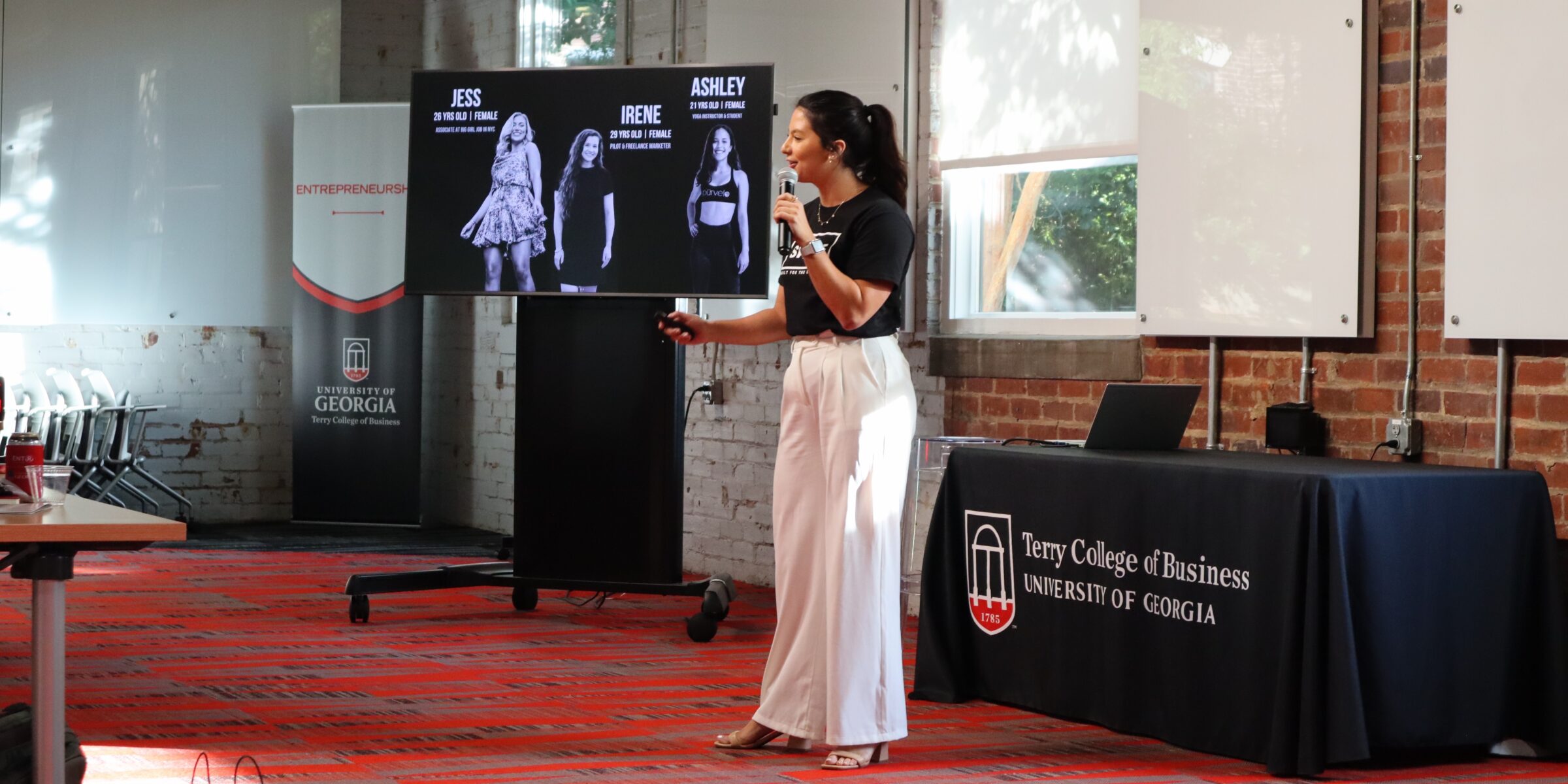 female student pitching idea for Kickstart Fund