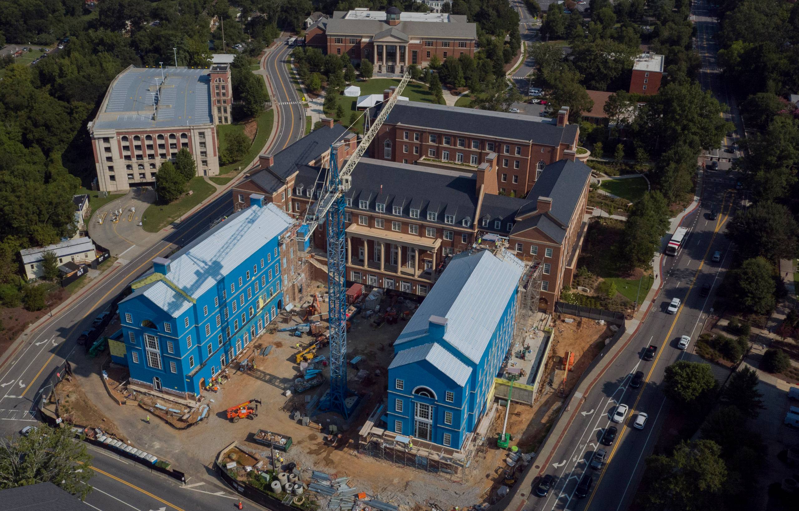 Overhead photo of the Business Learning Community under construction.