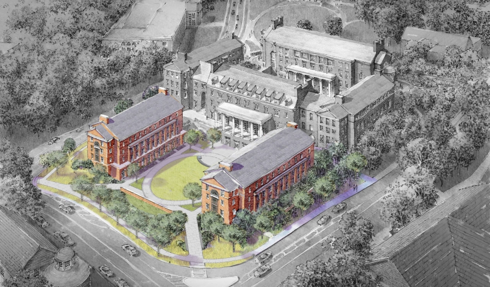 Concept drawing of the two new buildings under construction at the Business Learning Community.