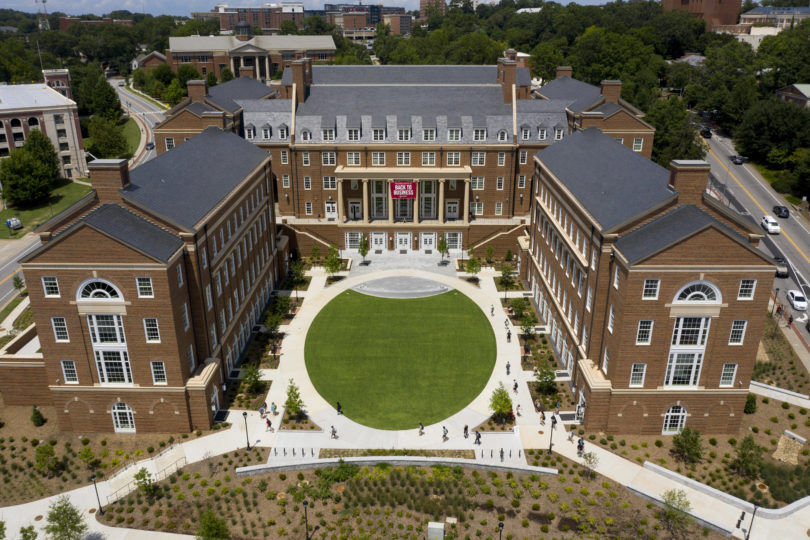 The Terry College Business Learning Center from above via drone.