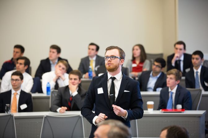 Competitors watch the final presentations at the 2017 Stock Pitch Challenge
