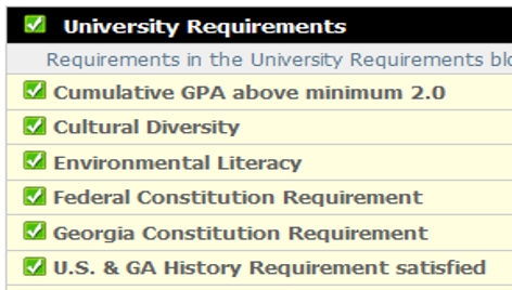 University Requirements checklist