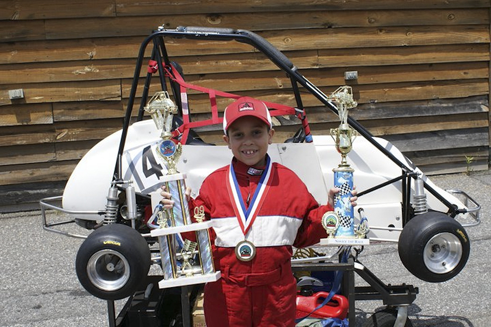 Hayden Swank after winning a cart race as a child. 